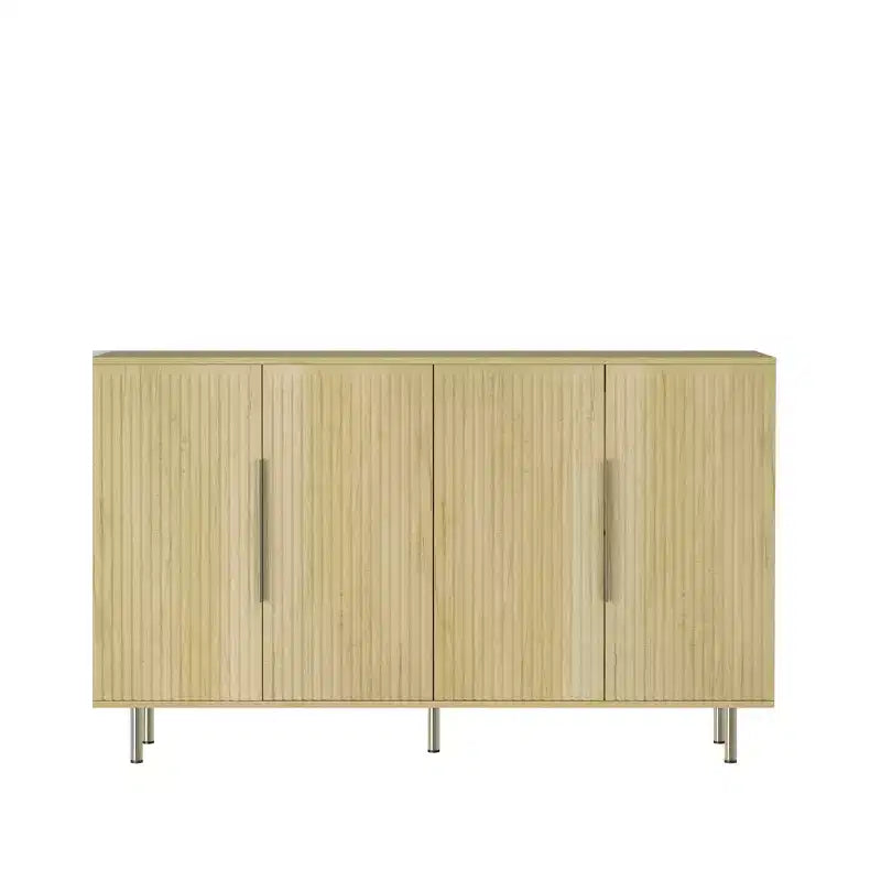 Meuble de rangement Okak Buffet, Buffet cannelé avec portes et étagères réglables, Console de bar à café pour salon/salle à manger