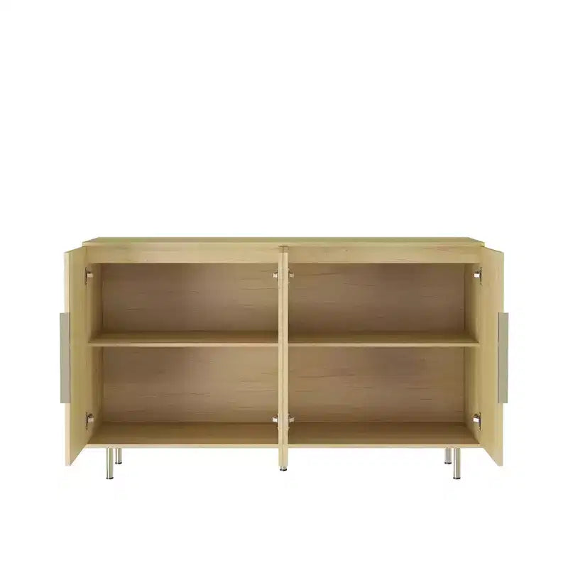 Meuble de rangement Okak Buffet, Buffet cannelé avec portes et étagères réglables, Console de bar à café pour salon/salle à manger