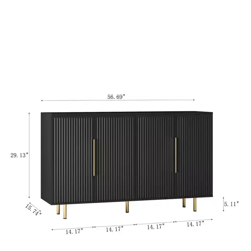Meuble de rangement Okak Buffet, Buffet cannelé avec portes et étagères réglables, Console de bar à café pour salon/salle à manger