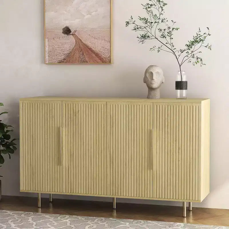 Madia Buffet Okak con Contenitore, Credenza Scanalata con Ante e Ripiani Regolabili, Tavolo Consolle da Salotto/Sala da Pranzo/Mobile Bar