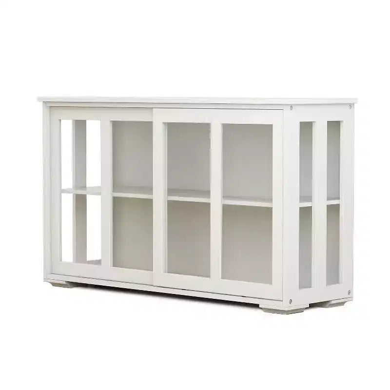 Okak Buffet Credenza con Ante in Vetro, Mobile Contenitore da Cucina, Credenza per Soggiorno e Sala da Pranzo