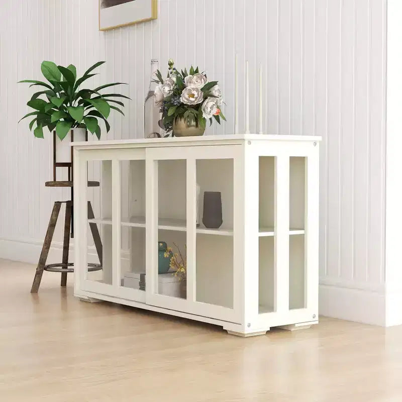 Okak Buffet Credenza con Ante in Vetro, Mobile Contenitore da Cucina, Credenza per Soggiorno e Sala da Pranzo