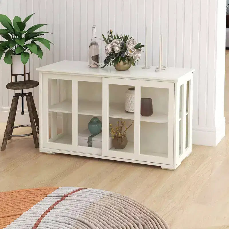 Okak Buffet Credenza con Ante in Vetro, Mobile Contenitore da Cucina, Credenza per Soggiorno e Sala da Pranzo