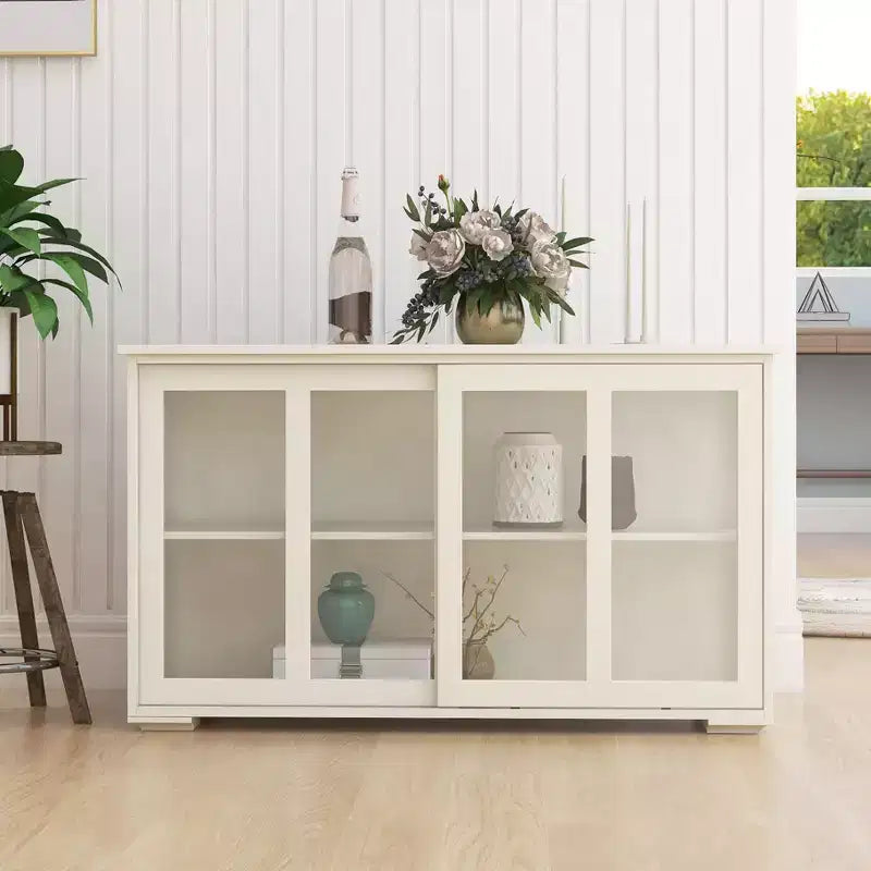 Okak Buffet Credenza con Ante in Vetro, Mobile Contenitore da Cucina, Credenza per Soggiorno e Sala da Pranzo