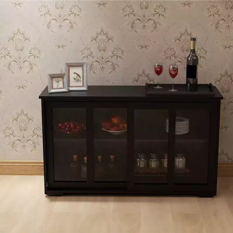 Okak Buffet Credenza con Ante in Vetro, Mobile Contenitore da Cucina, Credenza per Soggiorno e Sala da Pranzo