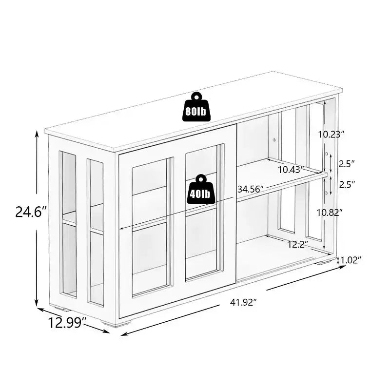 Okak Buffet Credenza con Ante in Vetro, Mobile Contenitore da Cucina, Credenza per Soggiorno e Sala da Pranzo
