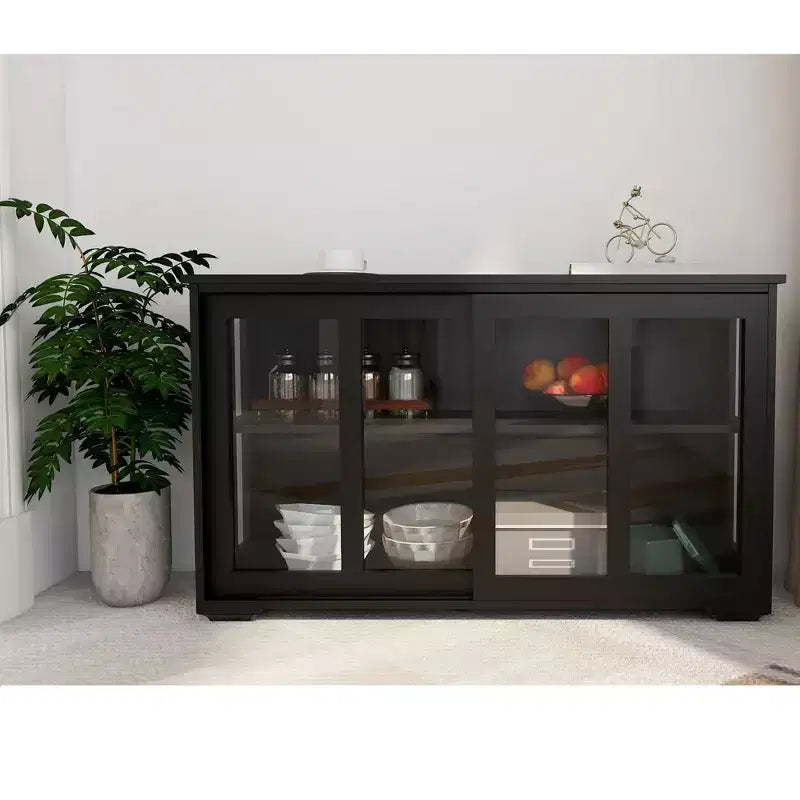 Okak Buffet Credenza con Ante in Vetro, Mobile Contenitore da Cucina, Credenza per Soggiorno e Sala da Pranzo