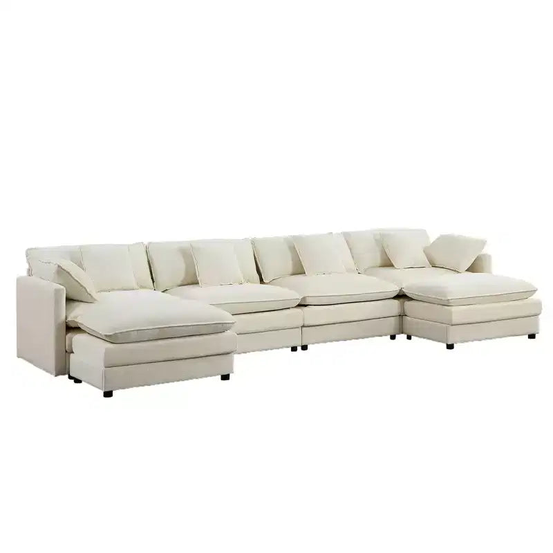 Mjkone Divano componibile oversize da 148'', divano a U a 6 posti rivestito in ciniglia con seduta profonda e 2 pouf