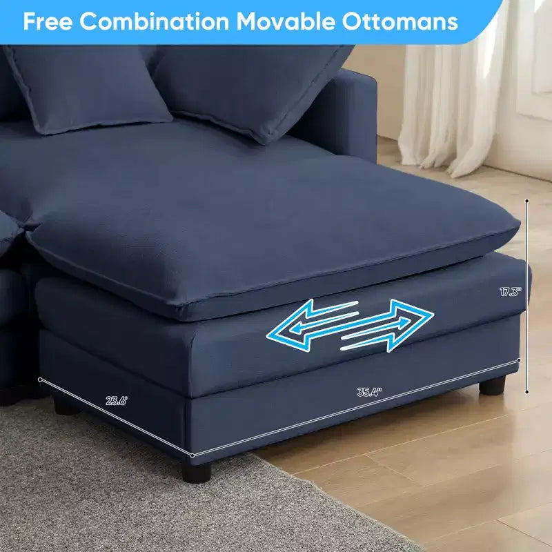 Mjkone Divano componibile oversize da 148'', divano a U a 6 posti rivestito in ciniglia con seduta profonda e 2 pouf