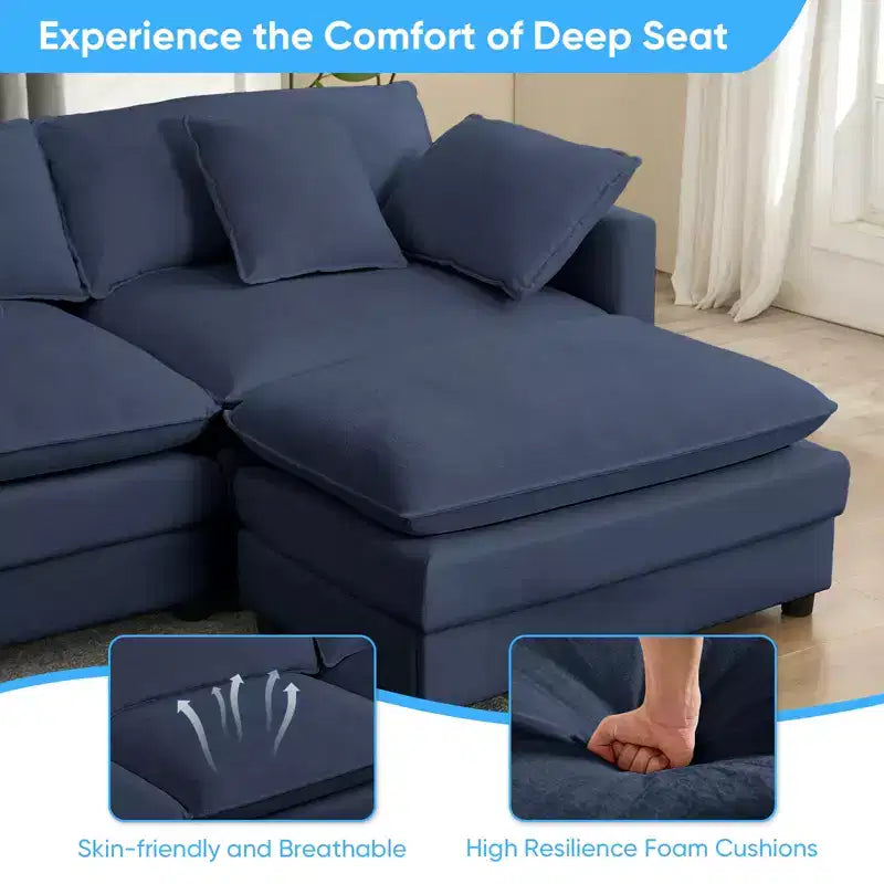 Mjkone Divano componibile oversize da 148'', divano a U a 6 posti rivestito in ciniglia con seduta profonda e 2 pouf