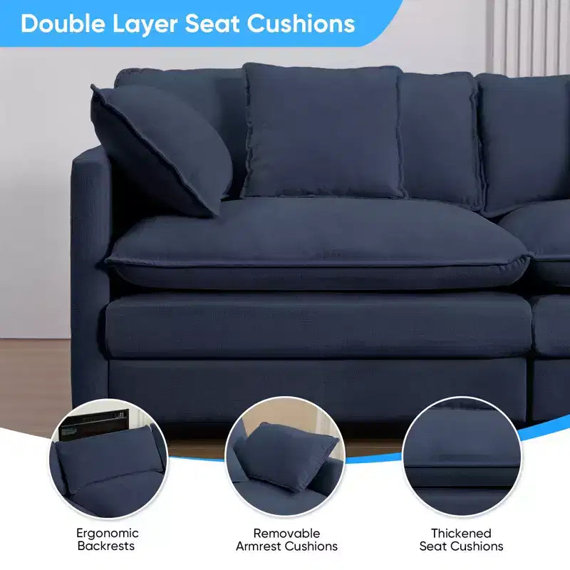 Mjkone Divano componibile oversize da 148'', divano a U a 6 posti rivestito in ciniglia con seduta profonda e 2 pouf