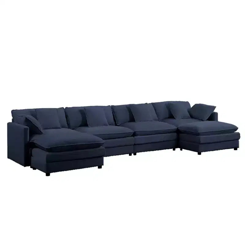 Mjkone Divano componibile oversize da 148'', divano a U a 6 posti rivestito in ciniglia con seduta profonda e 2 pouf