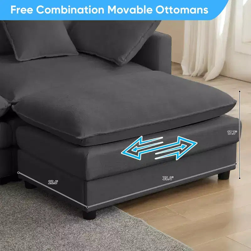 Mjkone Divano componibile oversize da 148'', divano a U a 6 posti rivestito in ciniglia con seduta profonda e 2 pouf