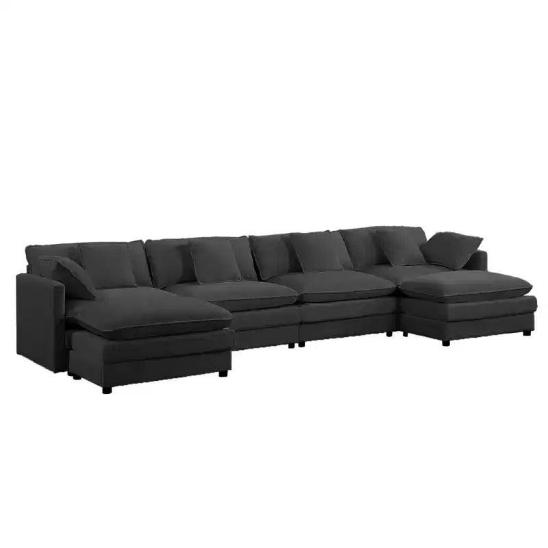 Mjkone Divano componibile oversize da 148'', divano a U a 6 posti rivestito in ciniglia con seduta profonda e 2 pouf