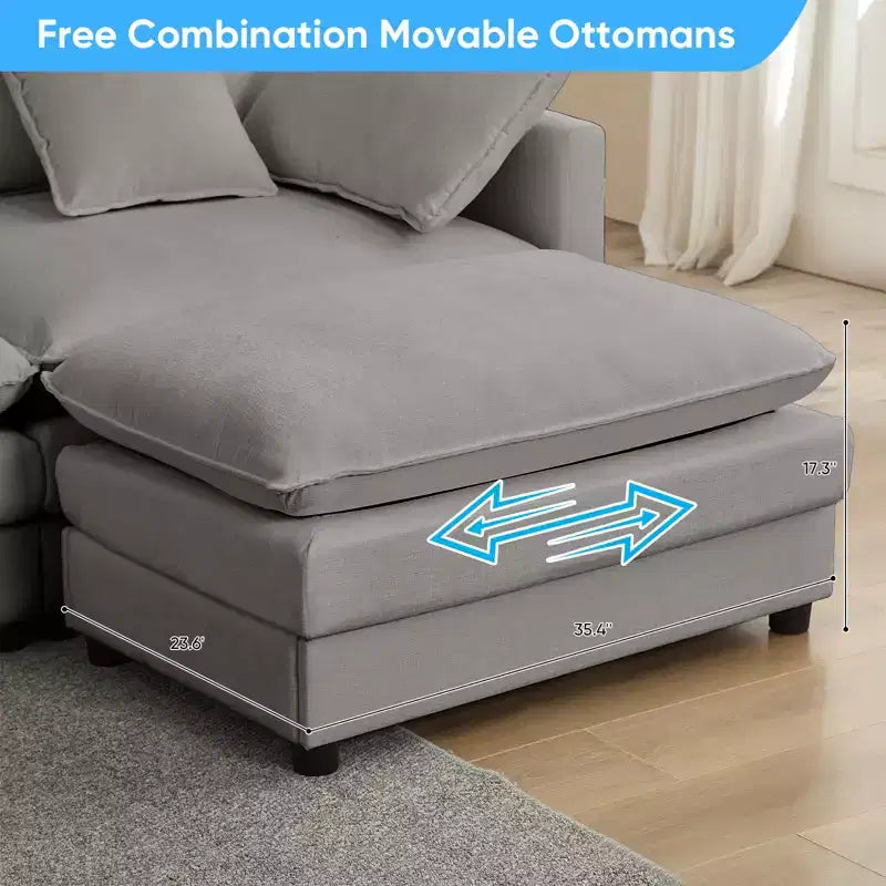 Mjkone Divano componibile oversize da 148'', divano a U a 6 posti rivestito in ciniglia con seduta profonda e 2 pouf