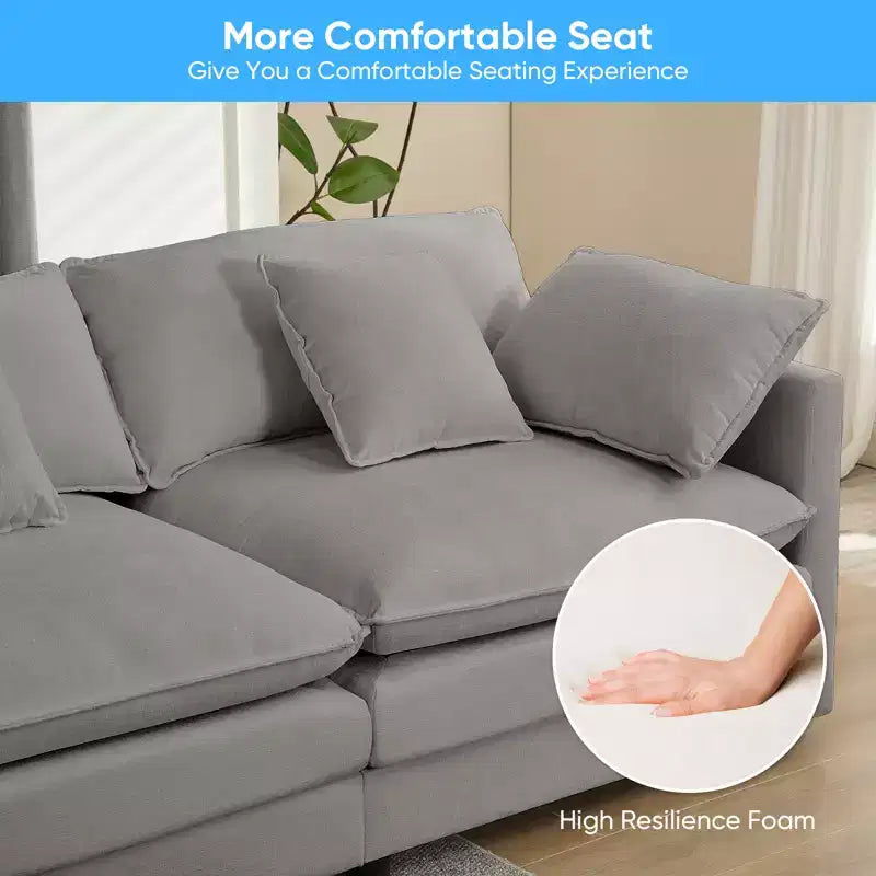 Mjkone Divano componibile oversize da 148'', divano a U a 6 posti rivestito in ciniglia con seduta profonda e 2 pouf