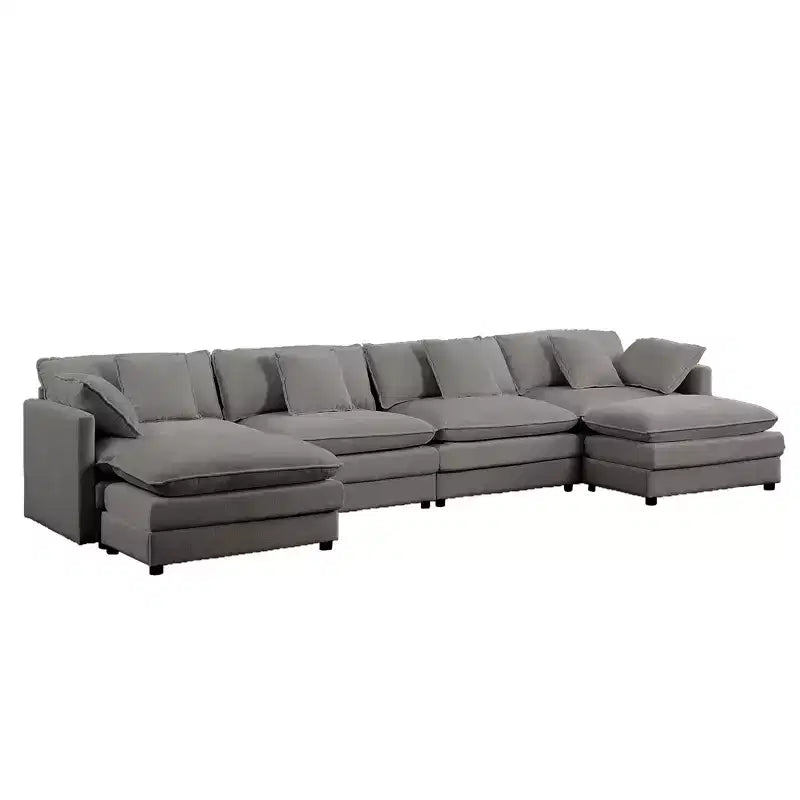 Mjkone Divano componibile oversize da 148'', divano a U a 6 posti rivestito in ciniglia con seduta profonda e 2 pouf