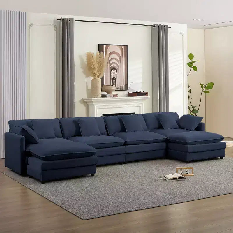 Mjkone Divano componibile oversize da 148'', divano a U a 6 posti rivestito in ciniglia con seduta profonda e 2 pouf