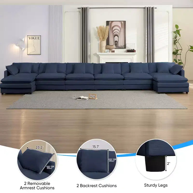 Mjkone Divano componibile a U da 217'', Divano cloud a 8 posti con pouf e cuscini, Divano letto con seduta profonda