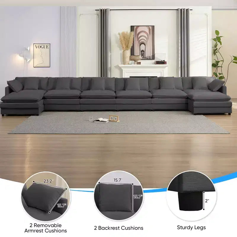 Mjkone Divano componibile a U da 217'', Divano cloud a 8 posti con pouf e cuscini, Divano letto con seduta profonda