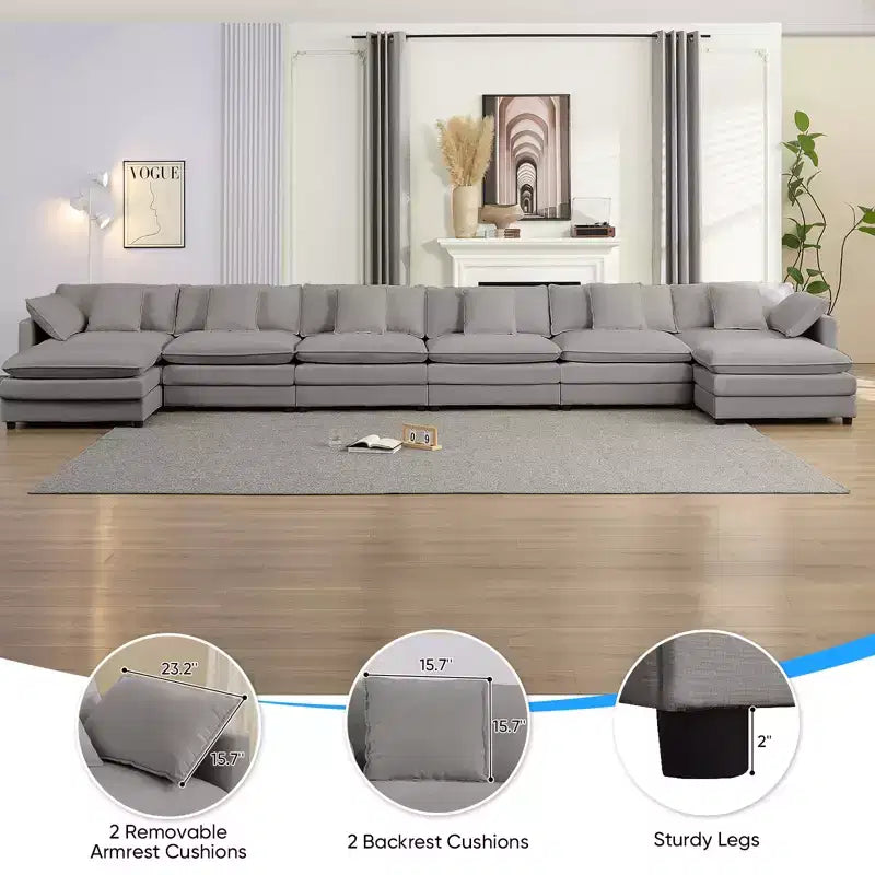 Mjkone Divano componibile a U da 217'', Divano cloud a 8 posti con pouf e cuscini, Divano letto con seduta profonda