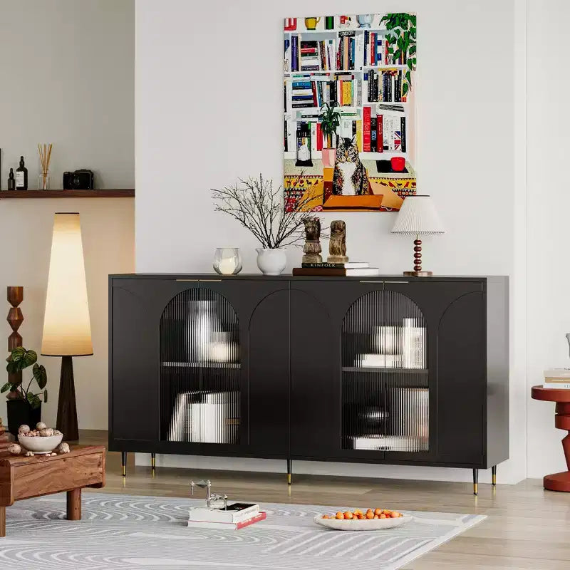 Mobiletto accentato in legno laccato con 4 ante in vetro Credenza Buffet Server Armadietto contenitore