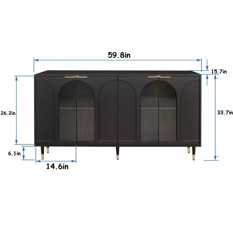 Mobiletto accentato in legno laccato con 4 ante in vetro Credenza Buffet Server Armadietto contenitore