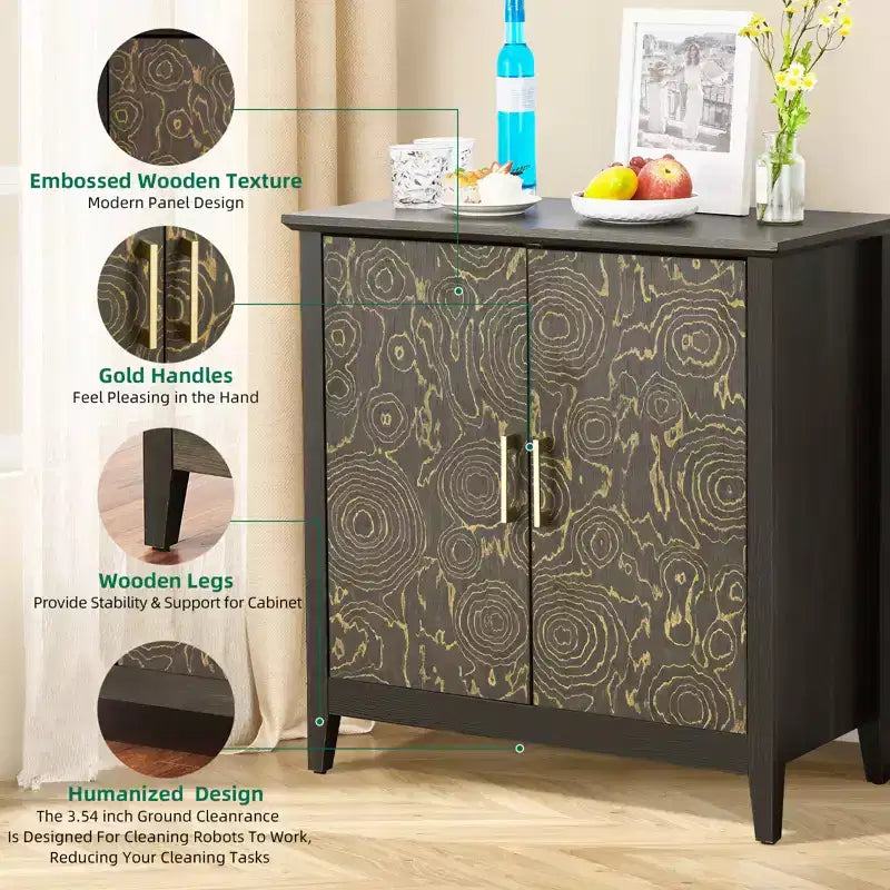 Mobiletto contenitore a 2 ante con ripiano regolabile, credenza a buffet con gambe in legno, armadietto decorativo per soggiorno, camera da letto, ingresso