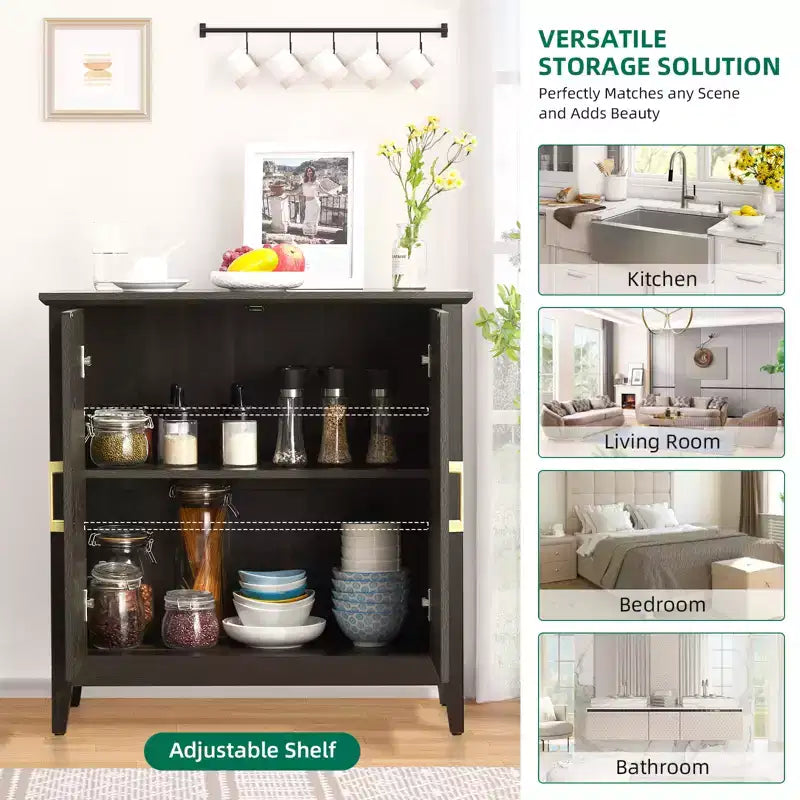 Mobiletto contenitore a 2 ante con ripiano regolabile, credenza a buffet con gambe in legno, armadietto decorativo per soggiorno, camera da letto, ingresso