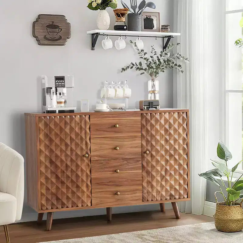 Madia a buffet 47,2" con 4 cassetti, mobile buffet con spazio di archiviazione, in legno stile rustico, buffet con 2 ante e spazio di archiviazione per soggiorno