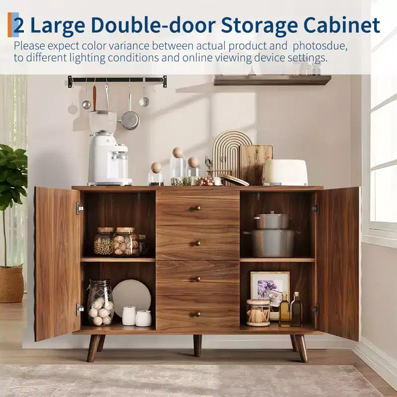 Madia a buffet 47,2" con 4 cassetti, mobile buffet con spazio di archiviazione, in legno stile rustico, buffet con 2 ante e spazio di archiviazione per soggiorno