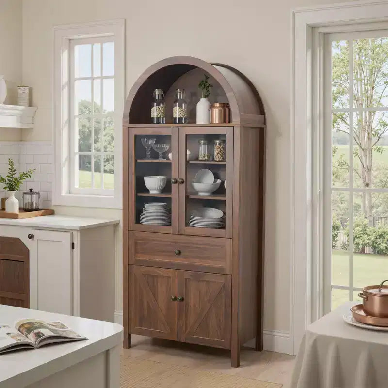 Okak Dome Mobile Dispensa da Cucina, Armadio Alto con Cassetto e 4 Ante, Credenza Versatile per Soggiorno Sala da Pranzo
