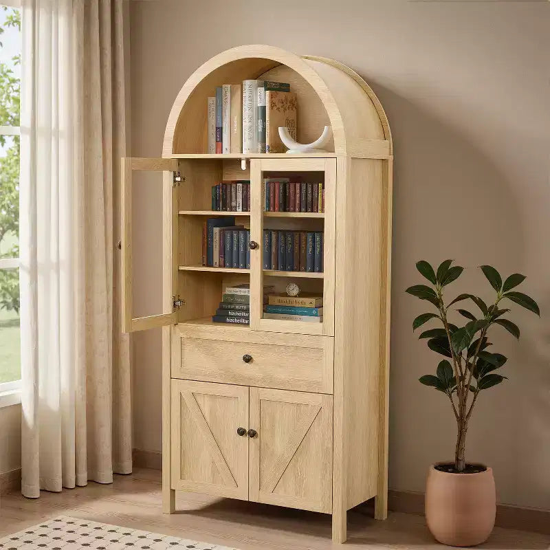 Okak Dome Mobile Dispensa da Cucina, Armadio Alto con Cassetto e 4 Ante, Credenza Versatile per Soggiorno Sala da Pranzo