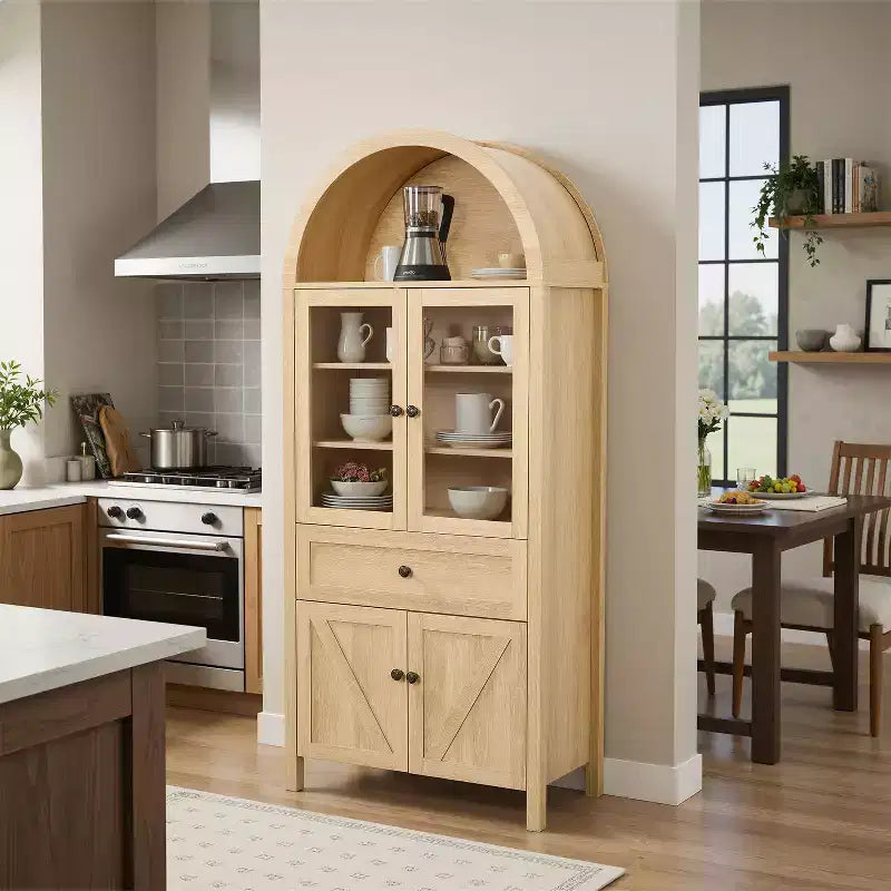 Okak Dome Mobile Dispensa da Cucina, Armadio Alto con Cassetto e 4 Ante, Credenza Versatile per Soggiorno Sala da Pranzo