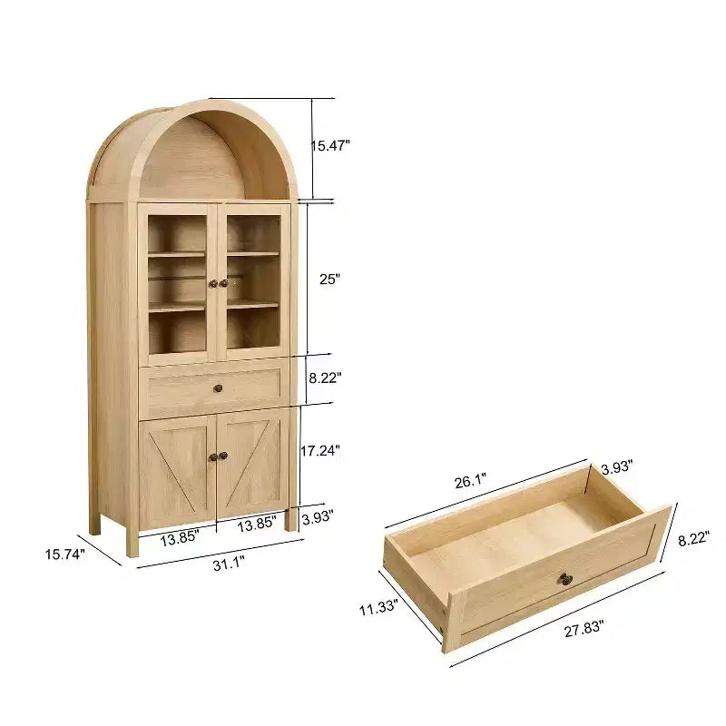 Okak Dome Mobile Dispensa da Cucina, Armadio Alto con Cassetto e 4 Ante, Credenza Versatile per Soggiorno Sala da Pranzo
