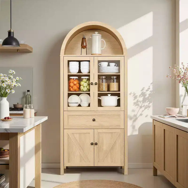 Okak Dome Mobile Dispensa da Cucina, Armadio Alto con Cassetto e 4 Ante, Credenza Versatile per Soggiorno Sala da Pranzo