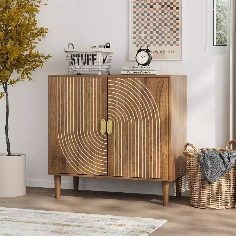 Okak Credenza in Legno, Madia Decorativa con 2 Ante e Ripiani Regolabili, Tavolo Consolle per Cucina, Soggiorno/Sala da Pranzo