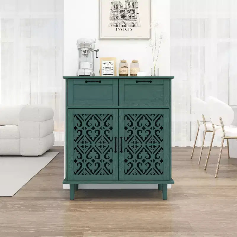 Okak Credenza in Legno, Madia Decorativa con 2 Ante e Ripiani Regolabili, Tavolo Consolle per Cucina, Soggiorno/Sala da Pranzo