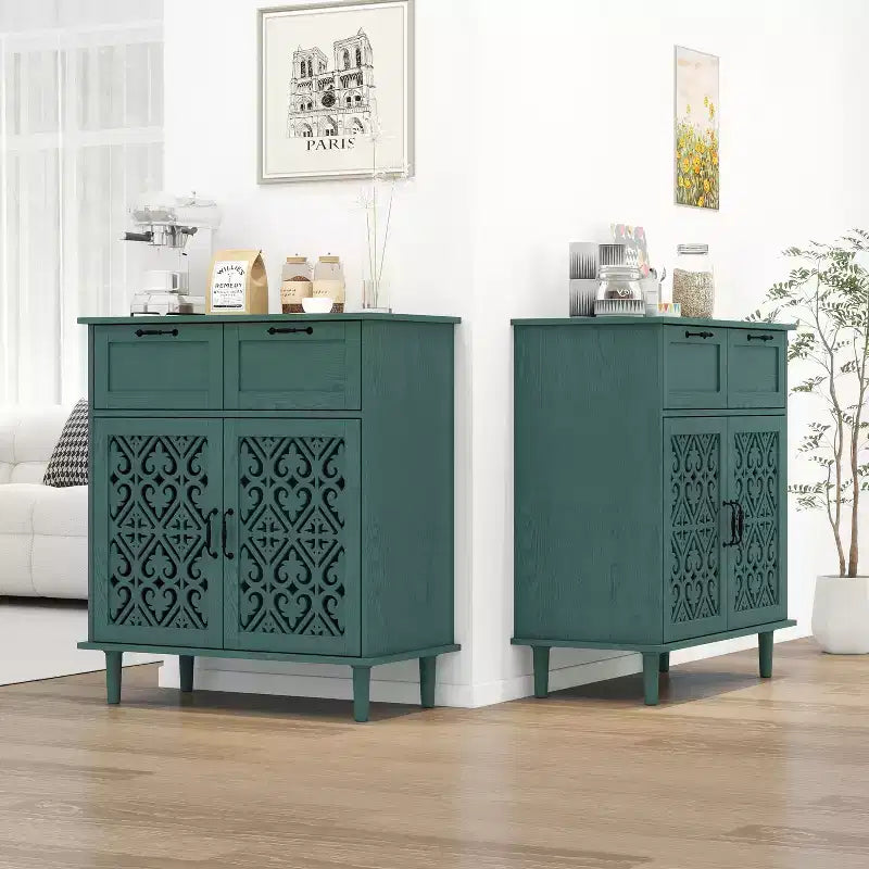 Okak Credenza in Legno, Madia Decorativa con 2 Ante e Ripiani Regolabili, Tavolo Consolle per Cucina, Soggiorno/Sala da Pranzo