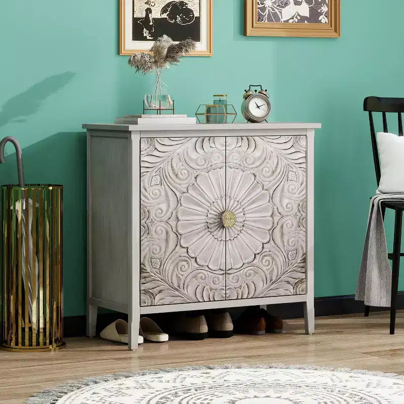 Okak Credenza in Legno, Madia Decorativa con 2 Ante e Ripiani Regolabili, Tavolo Consolle per Cucina, Soggiorno/Sala da Pranzo