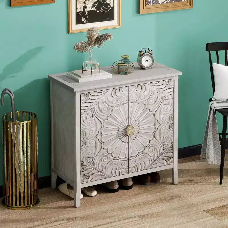 Okak Credenza in Legno, Madia Decorativa con 2 Ante e Ripiani Regolabili, Tavolo Consolle per Cucina, Soggiorno/Sala da Pranzo