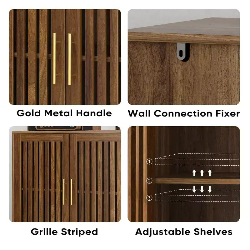 Okak Credenza in Legno, Madia Decorativa con 2 Ante e Ripiani Regolabili, Tavolo Consolle per Cucina, Soggiorno/Sala da Pranzo
