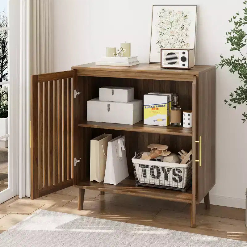 Okak Credenza in Legno, Madia Decorativa con 2 Ante e Ripiani Regolabili, Tavolo Consolle per Cucina, Soggiorno/Sala da Pranzo