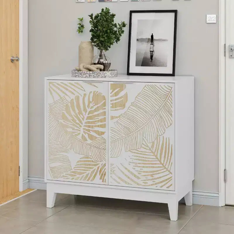 Okak Credenza in Legno, Madia Decorativa con 2 Ante e Ripiani Regolabili, Tavolo Consolle per Cucina, Soggiorno/Sala da Pranzo