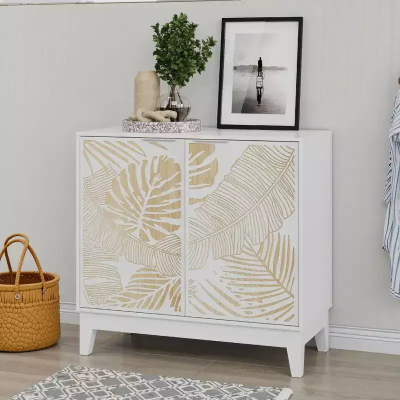 Okak Credenza in Legno, Madia Decorativa con 2 Ante e Ripiani Regolabili, Tavolo Consolle per Cucina, Soggiorno/Sala da Pranzo
