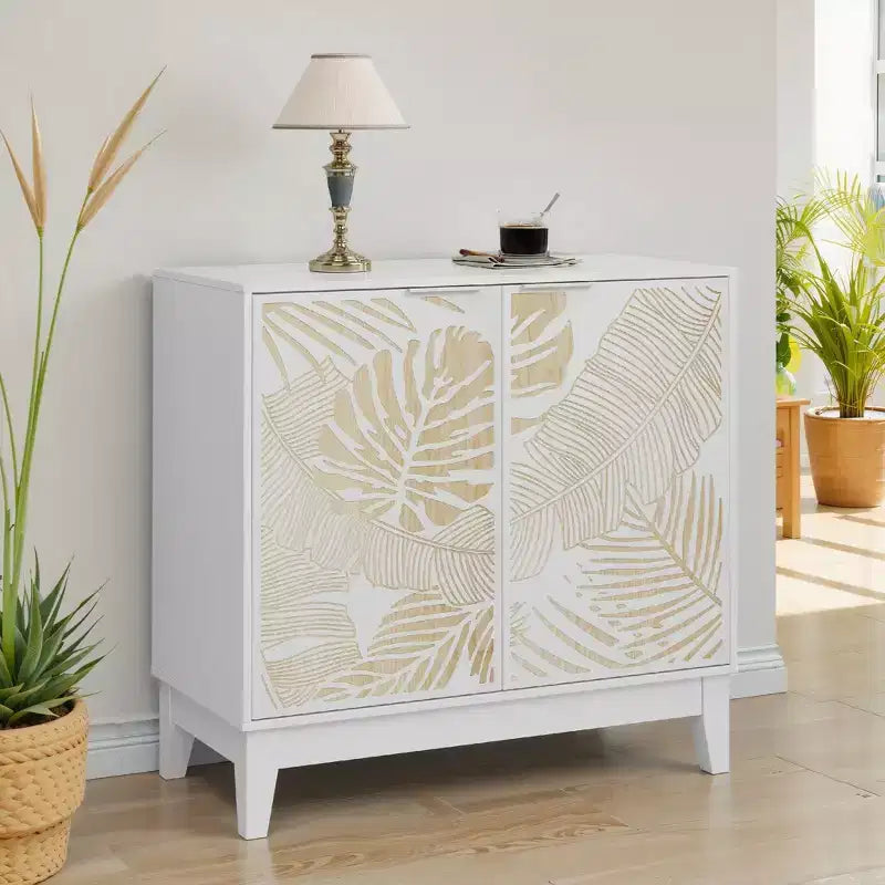 Okak Credenza in Legno, Madia Decorativa con 2 Ante e Ripiani Regolabili, Tavolo Consolle per Cucina, Soggiorno/Sala da Pranzo