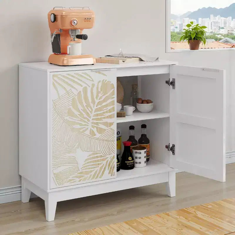 Okak Credenza in Legno, Madia Decorativa con 2 Ante e Ripiani Regolabili, Tavolo Consolle per Cucina, Soggiorno/Sala da Pranzo