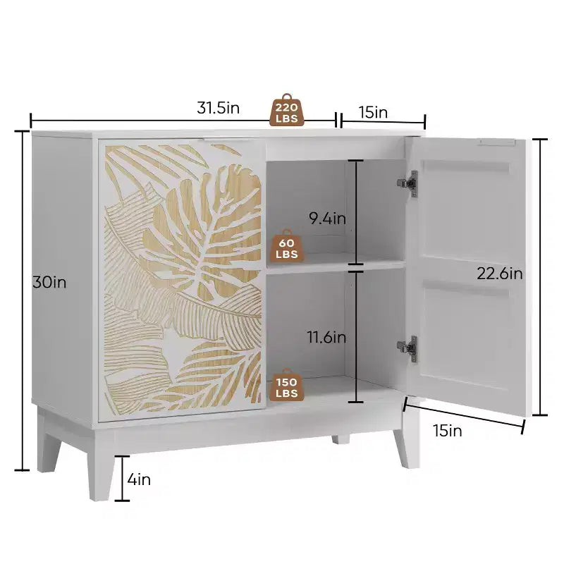 Okak Credenza in Legno, Madia Decorativa con 2 Ante e Ripiani Regolabili, Tavolo Consolle per Cucina, Soggiorno/Sala da Pranzo