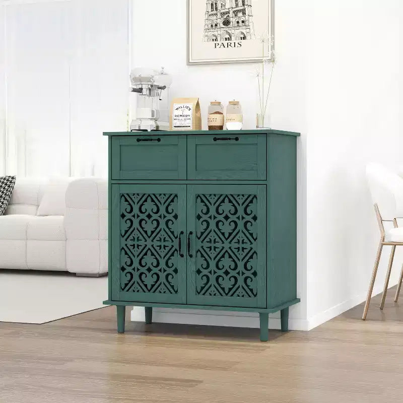 Okak Credenza in Legno, Madia Decorativa con 2 Ante e Ripiani Regolabili, Tavolo Consolle per Cucina, Soggiorno/Sala da Pranzo