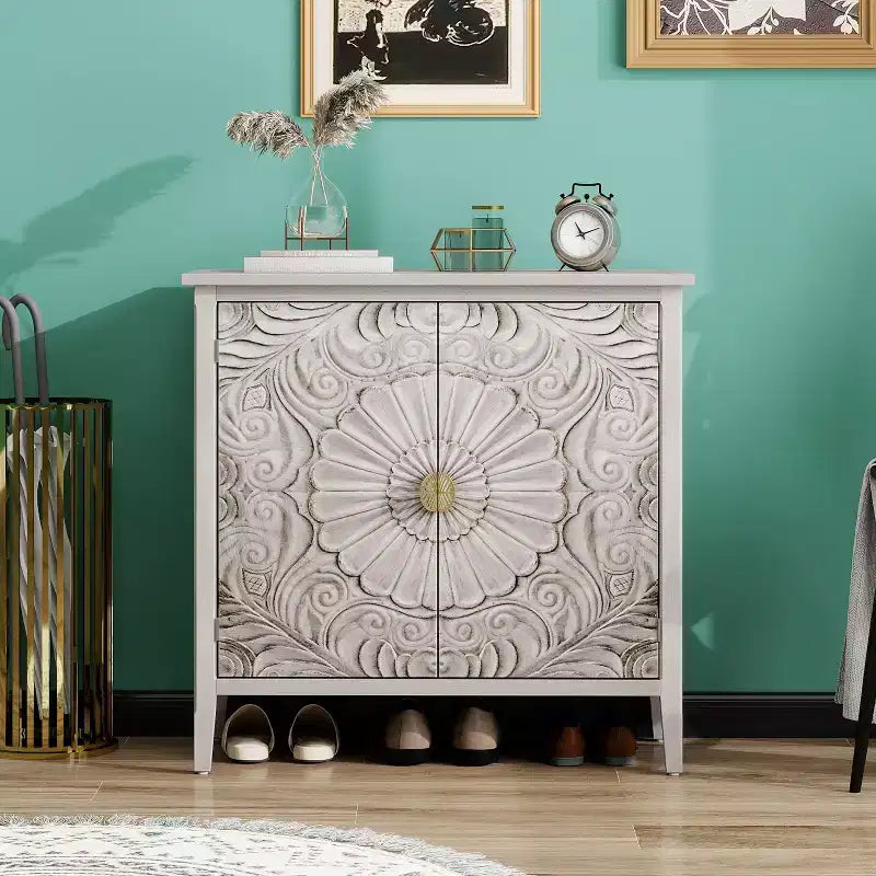 Okak Credenza in Legno, Madia Decorativa con 2 Ante e Ripiani Regolabili, Tavolo Consolle per Cucina, Soggiorno/Sala da Pranzo
